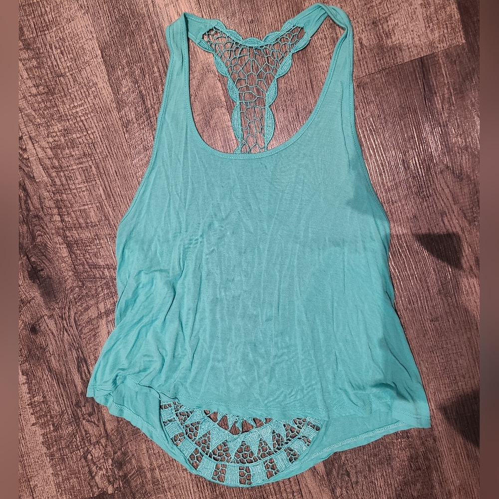 Turquoise Lace Back Tank Top